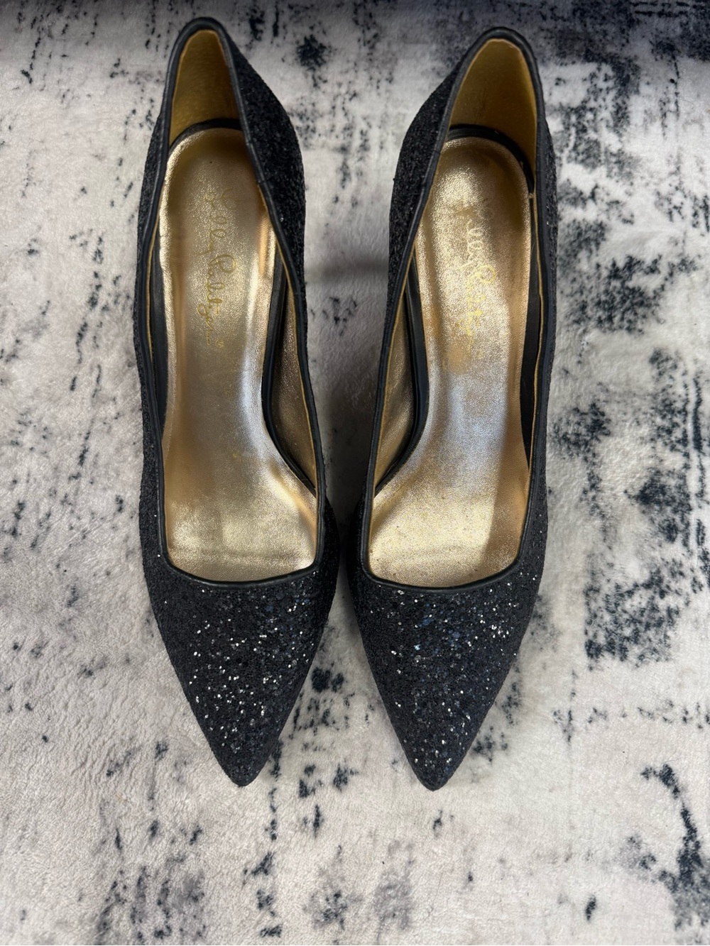 Lilly Pulitzer Black Glitter Pointed Toe Pumps